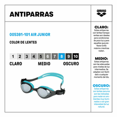 ANTIPARRAS NATACIÓN ARENA AIR JUNIOR NIÑOS 6-12 AÑOS SMOKE BLACK (101) - comprar online