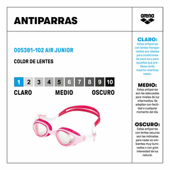 ANTIPARRAS NATACIÓN ARENA AIR JUNIOR NIÑOS 6-12 AÑOS CLEAR PINK (102) - comprar online