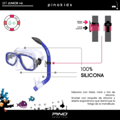 SET SNORKEL Y MÁSCARA PINO JUNIOR PINOKIDS BUCEO SNORKELING CLEAR BLUE - comprar online