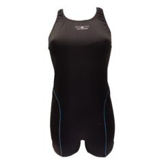 MALLA ENTERIZA C/PIERNA NATACIÓN ART 8005 SOLONATACION MUJER BASE NEGRA CON VIVO TURQUESA - comprar online