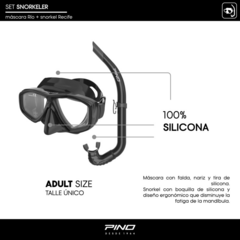 SET SNORKEL Y MÁSCARA PINO SNORKELER ADULTO BUCEO SNORKELING BLACK BLACK - SOLO NATACIÓN