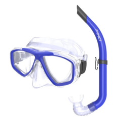 SET SNORKEL Y MÁSCARA PINO SNORKELER ADULTO BUCEO SNORKELING CLEAR BLUE