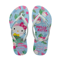 OJOTAS HAVAIANAS KIDS SLIM HELLO KITTY NIÑA BRANCO AZUL (0093)