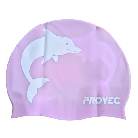 GORRA NATACIÓN PROYEC 405 SILICONA ESTAMPADA JUNIOR DELFINES ROSA - comprar online