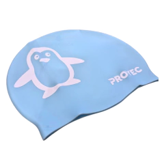 GORRA NATACIÓN PROYEC 405 SILICONA ESTAMPADA JUNIOR PINGÜINO CELESTE - SOLO NATACIÓN