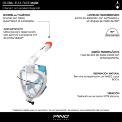 MÁSCARA SNORKEL DE BUCEO PINO GLOBAL FULL FACE SNORKELING BLUE - comprar online