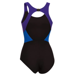 MALLA ENTERIZA NATACIÓN HYDRO IRIS MUJER LISA CON BROCHE NEGRO AZUL VIOLETA en internet