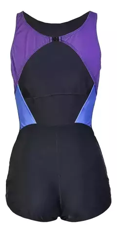 MALLA ENTERIZA NATACIÓN HYDRO IRIS MUJER LISA CON BROCHE NEGRO AZUL VIOLETA - tienda online