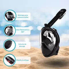 MÁSCARA SNORKEL DE BUCEO ROFFT FULL FACE SNORKELING ADULTO NEGRO - SOLO NATACIÓN