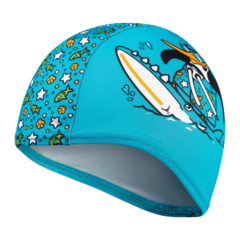 GORRA NATACIÓN DE TELA SPEEDO POLYESTER PRINTED CAP JUNIOR CELESTE VERDE NARANJA