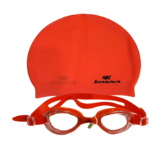 SET ANTIPARRA Y GORRA KONNA PODIUM ADULTO NATACIÓN EN COMBO ROJO