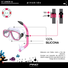 SET SNORKEL Y MÁSCARA PINO JUNIOR PINOKIDS BUCEO SNORKELING CLEAR PINK - comprar online