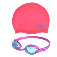 SPEEDO JET JUNIOR SET ANTIPARRA Y GORRA ROSA AZUL 6-14 AÑOS (463)