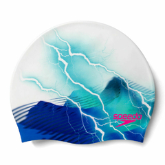 GORRA SPEEDO DIGITAL PRINT 100% SILICONA ADULTOS BLANCO VERDE AZUL (119)