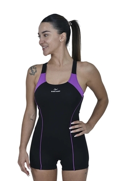 ENTERIZA BUEN NADO MUJER CON PIERNA MUJER ART 389A NEGRO LILA BARBIE - comprar online
