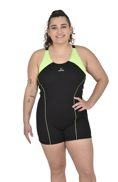 ENTERIZA BUEN NADO ART 389B C/ PIERNA BROCHE PLUS MUJER NEGRO VERDE FLUO - comprar online