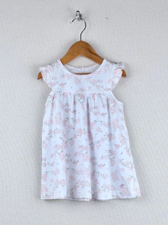 NUEVO | 12m | Baby Cottons | vestido blanco flores rosas volado en hombros con bombachudo a tono algodon pima - comprar online