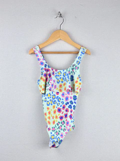 NUEVO | aprox 8/10A | traje de baño malla verde agua volados estampado colorido leopardo