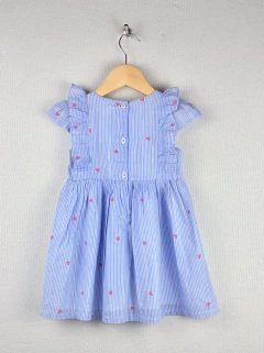 PLAY | 2A | OshKosh | vestido rayas blancas y celestes corazones fucsias volados en hombros forrado blanco - comprar online