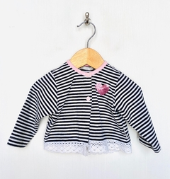 M (6/9m) | Mimo | saquito algodon rayada negro blanco corazon lentejuelas rosa - comprar online