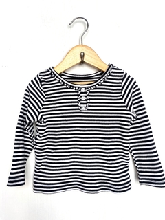 12m | Faded Glory | remera manga larga rayada blanca y negra con 3 botones en cuello - comprar online