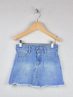 6A | Mimo | pollera jean celeste borde flecos cintura ajustable