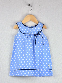 18m | Little Akiabara | vestido celeste lunares blancos vivos azules forrado