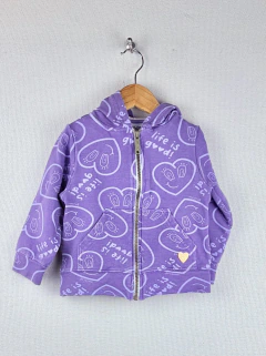 3A | Grisino | buzo abrigo violeta corazones lilas cierre capucha forrado frisa