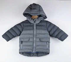 6/9m | Zara | campera abrigo puffer gris interior acolchado azul