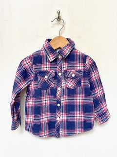 PLAY(*) | 12m | Carter's | camisa manga larga leñadora cuadrille azul blanca fucsia