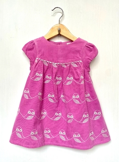 6/9m | John Lewis | vestido invierno corderoy fucsia lechuzas bordadas forrado algodon