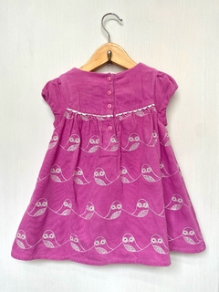 6/9m | John Lewis | vestido invierno corderoy fucsia lechuzas bordadas forrado algodon - comprar online