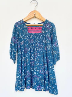L (9/12m) | MiniMimo | vestido camisola manga larga azul arabescos blancos rosas - comprar online