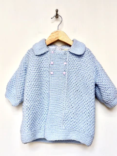 NUEVO C/ ET. (*ver det.) | 3m (largo) | Maria de Buenos Aires | saquito tejido celeste forrado 6 botones simil tapado