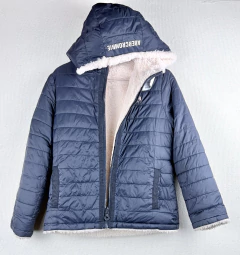 7-8A | ABERCROMBIE | CAMPERA DE ABRIGO AZUL MARINO C CAPUCHA REVERSIBLE INTERIOR PELUCHE SUAVE NATURAL - comprar online