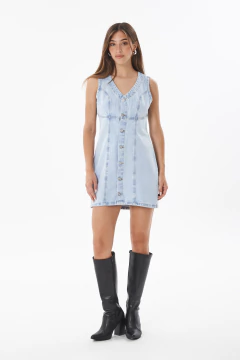 VESTIDO AZUL NEVADO RIGIDOCON BOTONES - AMAZONAS