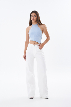 WIDE LEG BLANCO CON COSTURA DIAGONAL Y STRASS - PERLA