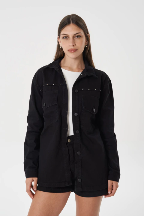 CAMPERA OVERCIZE RIGIDA CON STRASS NEGRO - BOSTON - comprar online