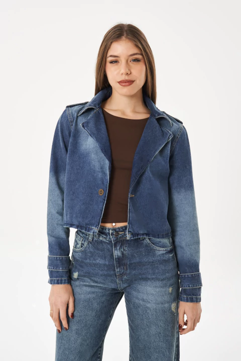 TRENCH CORTO AZUL MATIZADO - NEVADA