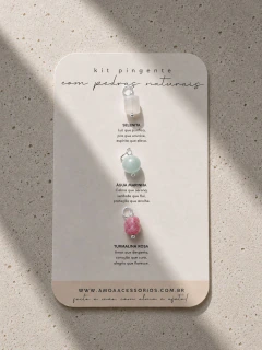 Kit pingente | selenita, água marinha e turmalina Rosa