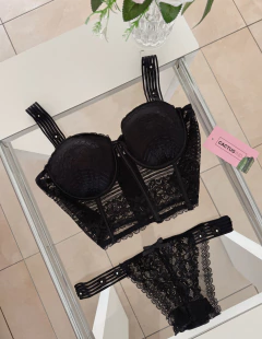 Conjunto Corset Push-up Barbie Negro - CactusInd