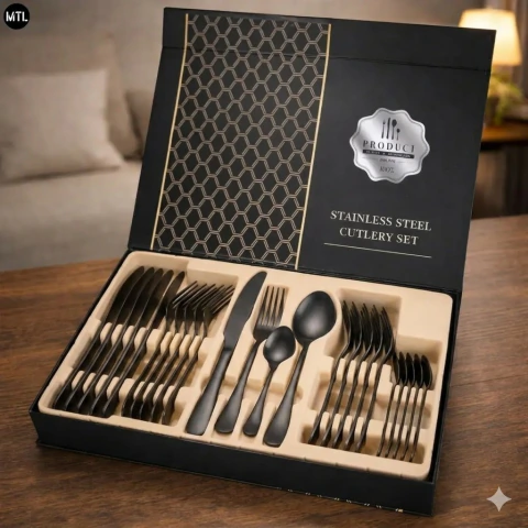 Set de Cubiertos Negro x24 Piezas Diseño Premium