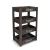 Repisa verdulero mediano de madera color oscuro con cuatro compartimentos y texto decorativo en blanco