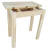 Mesa extensible tipo libro de madera clara de 80 x 40 cm parcialmente extendida mostrando las bisagras y estructura interna