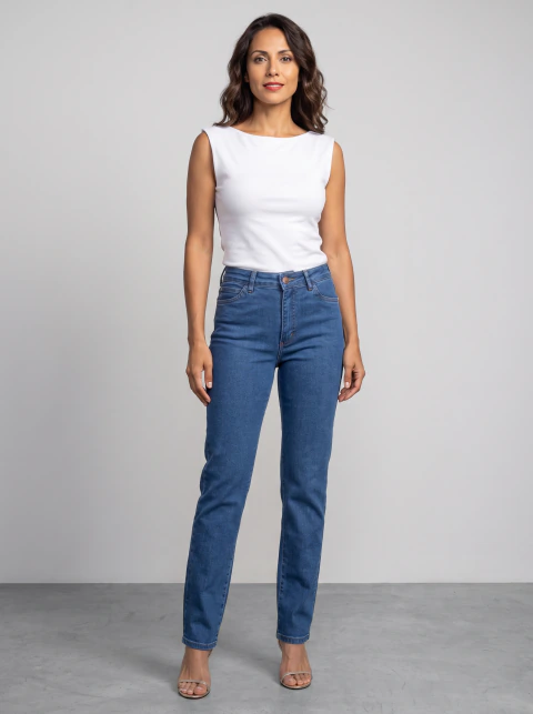 CALÇA JEANS LYCRA FEM RETA C/ALTA 36/46 - VFCJ3044