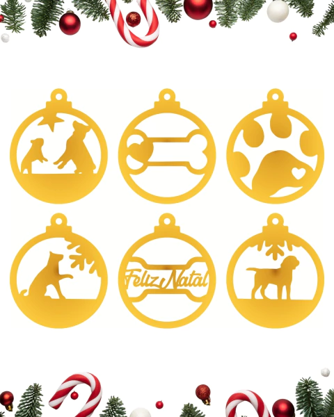 Kit 6 Enfeites de Natal Cachorro Acrílico Espelhado - comprar online