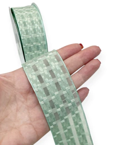 Fita organza trançada verde menta de 38mm