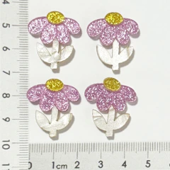 aplique flor rosa glitter