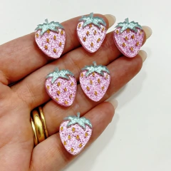 aplique morango rosa glitter