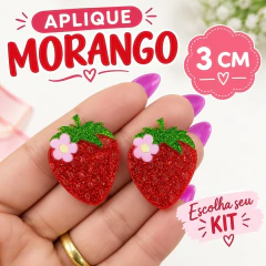 aplique morango glitter vermelho em acrilico